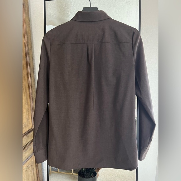 Theory Classic Straight Wool Shirt Long Sleeve Collared Button Up Mocha Brown - Picture 5 of 6